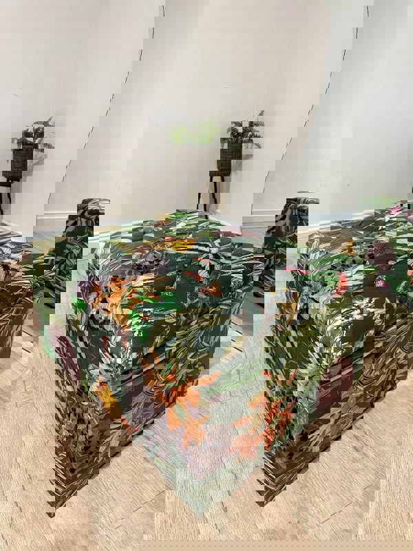 Large Green Floral Large Square Ottoman Storage | Patterned velvet Coffee Table - ISTOOLS