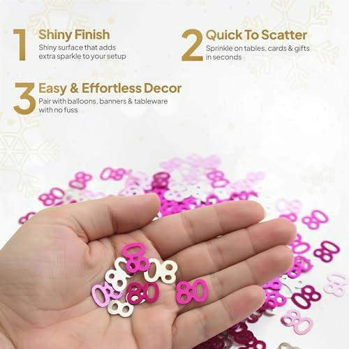 80th Birthday Pink & Silver Foil Confetti Decorations, Size Range Pack Options for Party Tables image 6