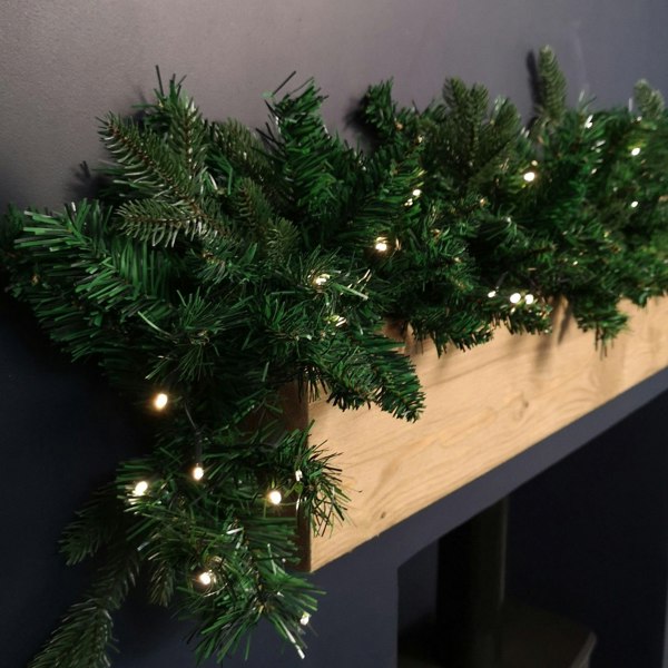 Samuel Alexander 1.8m Plain Green Christmas Garland with 164 Tips and 50 Warm White LED Lights