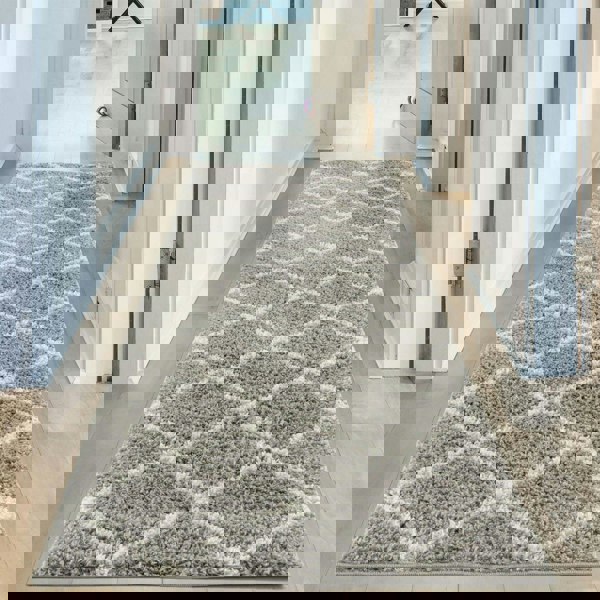 Diamond Design Thick Shaggy Area Rugs Grey