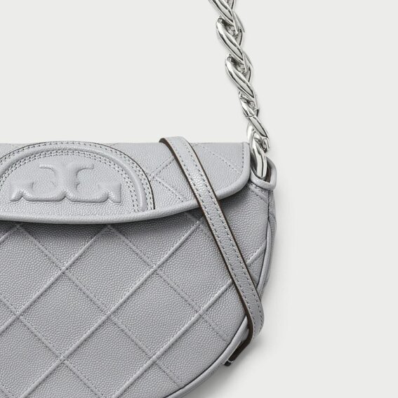 Tory Burch Fleming Soft Grain Mini Crescent Bag Slate Grey