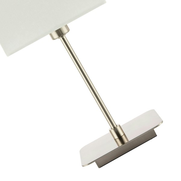 Contemporary Satin Nickel Bedside Table Lamp with White Cotton Fabric Shade Image 5