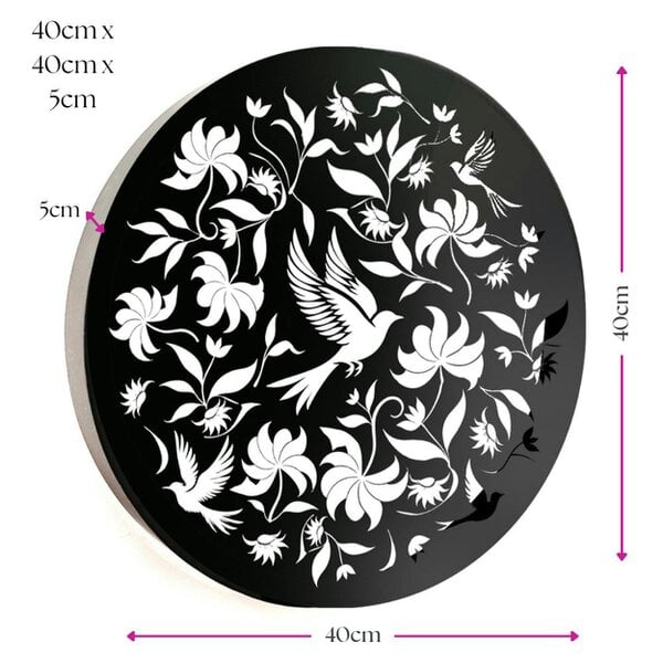 EDH Door Hardware Round Solar Wall Panel with Birds, Outdoor Metal Wall Art with LED Light, Weatherproof Garden & Patio Décor