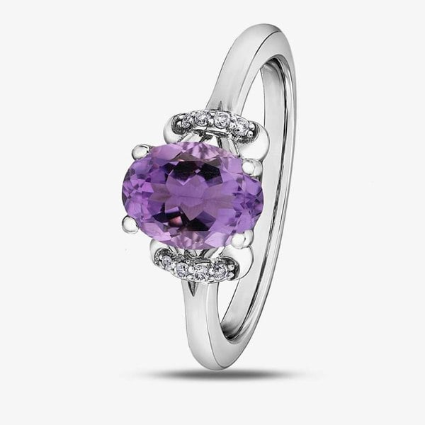 T. H. Baker 9ct White Gold Amethyst 0.40ct Diamond Ring 52D71WG-10