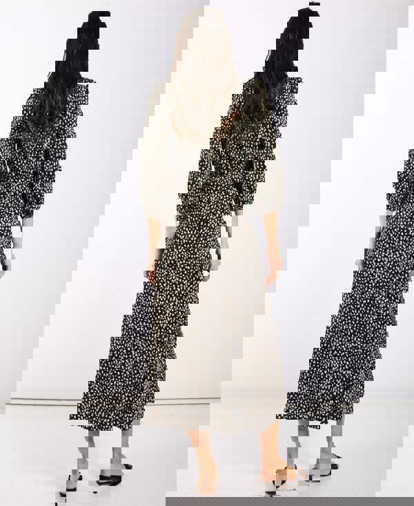 Black Spotty 3/4 Sleeve Midi Dress back