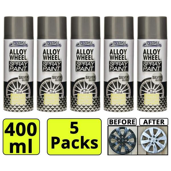 Carpride 5X Alloy Wheel Silver Gloss Spray Paint 400ml