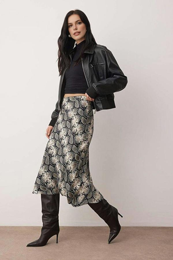 WOVCOR Woven Midi Satin Skirt