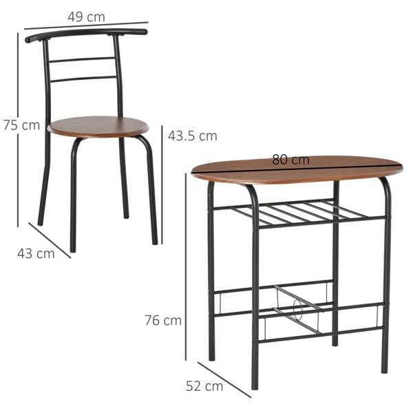 Dining table and chair dimensions with natural-wood tops and black steel frames