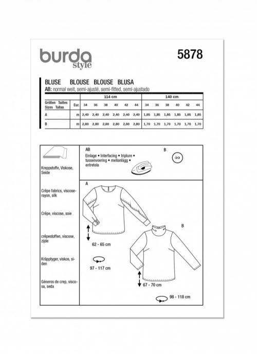 Burda Sewing Pattern 5878 Tops For Women, 8-18 (34-44) - Easy