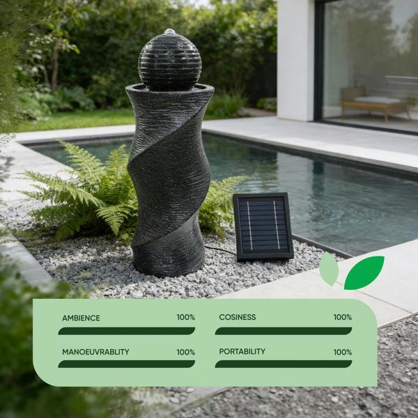 Gardenwize Solar Water Feature – Twisted Ball Fountain with LED Lights & Battery Backup