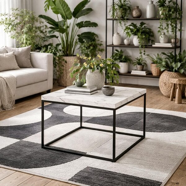 Wyld Haus Hazelmere White Marble Carrara Coffee Table Black Metal Legs