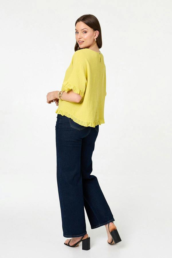 Yellow | Frill Hem 1/2 Sleeve Relaxed Top