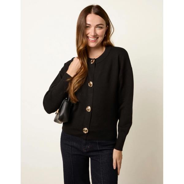 Blue Vanilla Gold Flower Button Cardigan