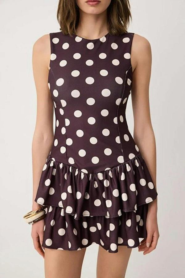 Polka Dot Sleeveless Satin Lined Shorts Frill Skater Dress