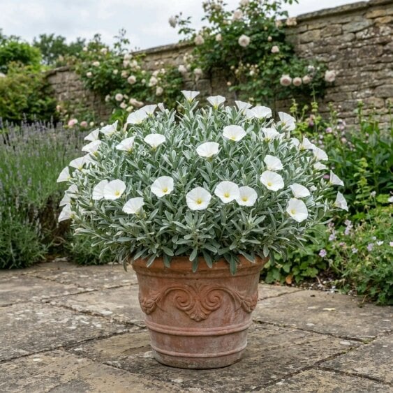 Convolvulus Cneorum Silver Bush 2L Pot – Hardy Evergreen Shrub with White Flowers