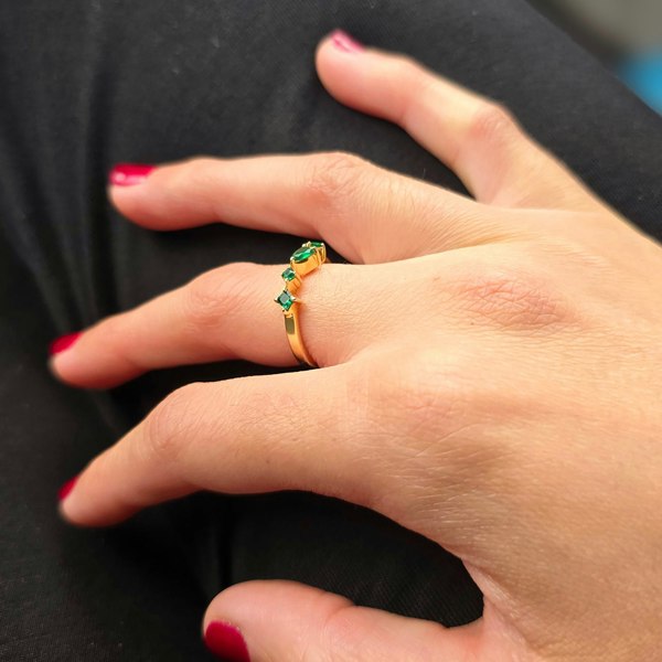 Minimalist Emerald Gemstone May Birthstone Adjustable Gold Vermeil Ring