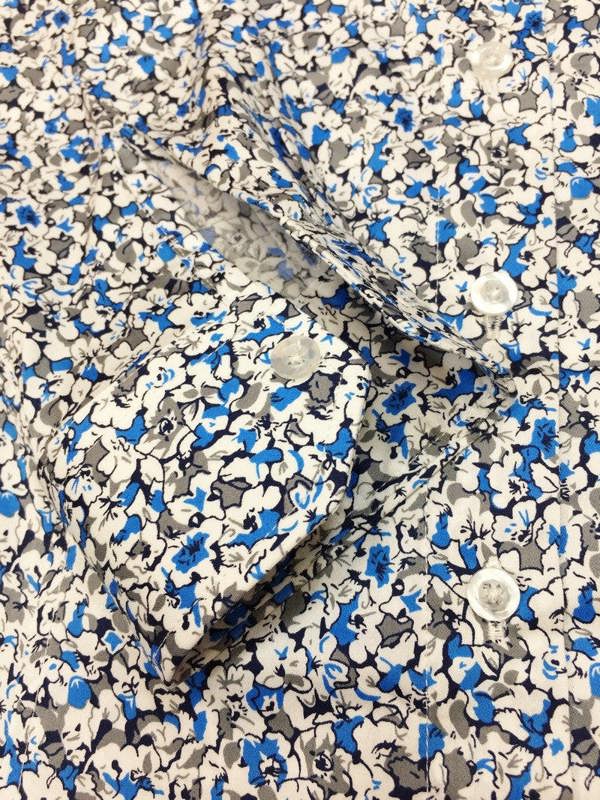 Blue & White Floral Print Fitted Shirt - Pamoni
