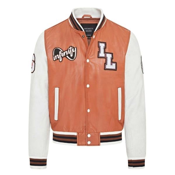 Infinity Leather Mens Baseball Leather Letterman Bomber Jacket - Ashwood