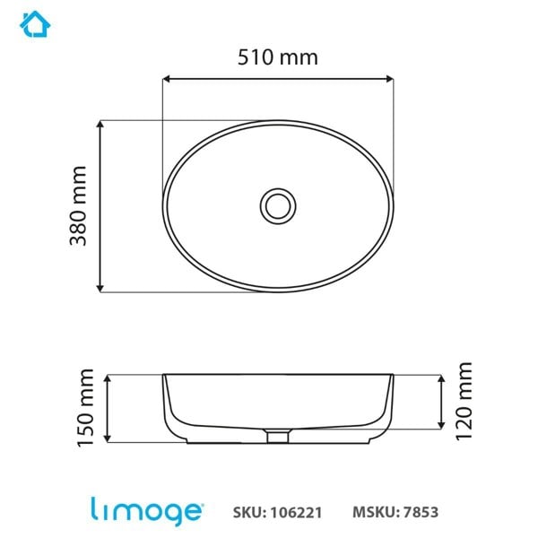 Limoge 7853 Ceramic Vert Oval Countertop Basin