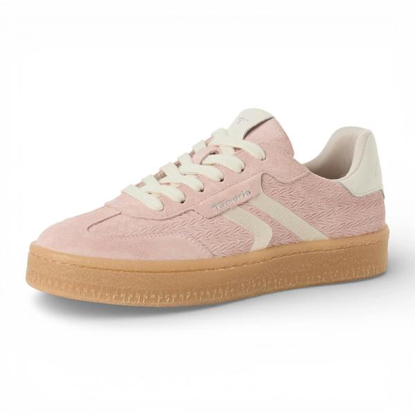 Tamaris Women's Pink Leather White Stripes Sneakers
