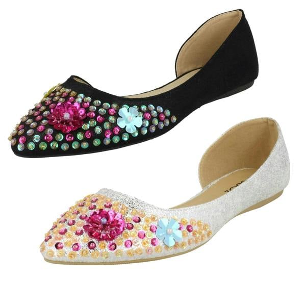 Spot On Ladies Spot On Sequin Ballerinas With Flower Detail F80374