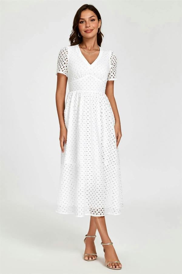 FS Collection Broderie Anglaise Midi Dress In White