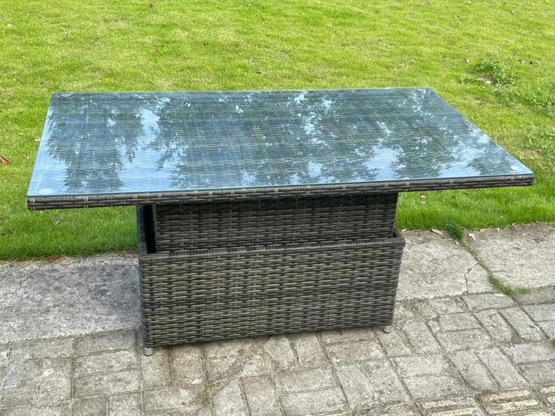 Fimous Wicker PE Rattan Garden Set, Adj Height Table Sofa Dining, Double Seat Sofa, 2 Big Footstools and Side Table, Dark Grey Mixed