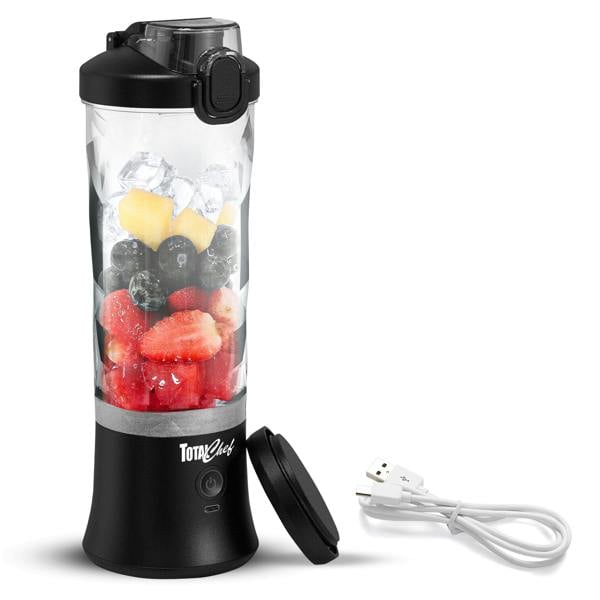 Total Chef 600ml Portable Blender USB Rechargeable Smoothie Maker for Shakes, Juices & Gym (Black)