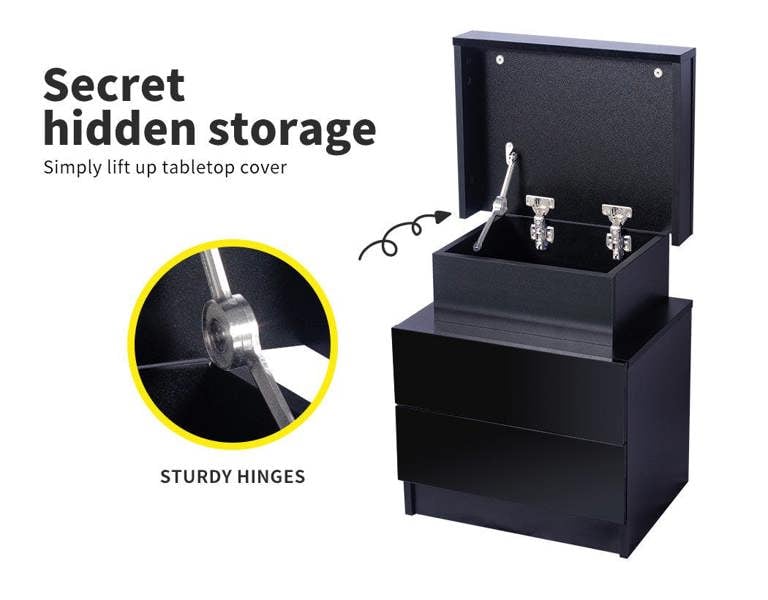 Levede Bedside Tables Side Table 2 Drawers RGB LED High Gloss Nightstand Cabinet