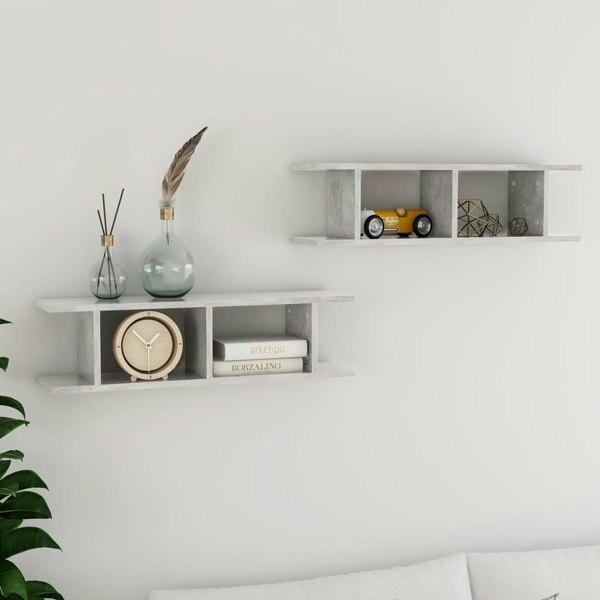 Berkfield Wall Shelves 2 pcs Concrete Grey 75x18x20 cm Engineered Wood