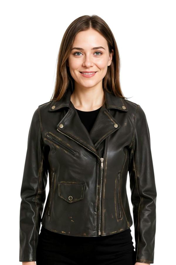 Infinity Leather Women's Classic Brando Biker Leather Jacket - Broome