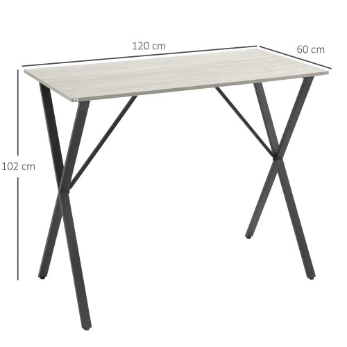Bobobiy 120 cm Rectangular Bar Table for 4 People, Modern Breakfast Bar Table - Wood Effect Tabletop, Steel Legs, Coffee Desk for Living Room, White