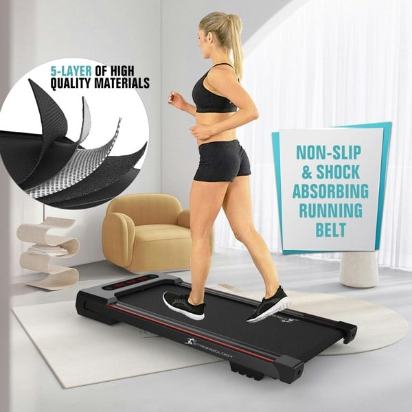 Strongology MOTIONIC BLACK Home and Office Ultra Quiet Adjustable Speed 1-8km/h Slimline 2.5HP Bluetooth Treadmill with LED Display - Fully Assembled