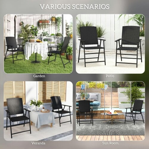 Wyld Haus Luvaka Nene Rattan Black Folding Garden Chairs Set Of 2