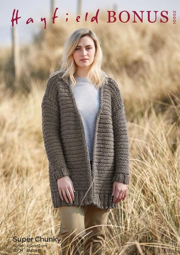 Hayfield Bonus Super Chunky Knitting Pattern 10002, Cardigans, Coats for Women, 32 - 54 Inches