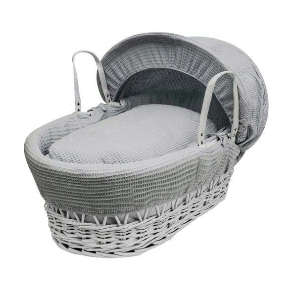 Kinder Valley Grey Waffle White Wicker Moses Basket with Rocking Stand White