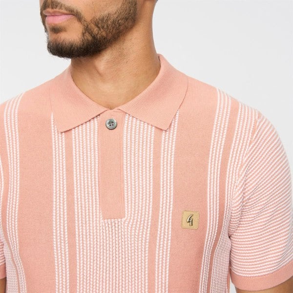 Gabicci V54GM04 Mens Dante Short Sleeve Pattern Knitted Polo Gabicci Vintage - PEACH