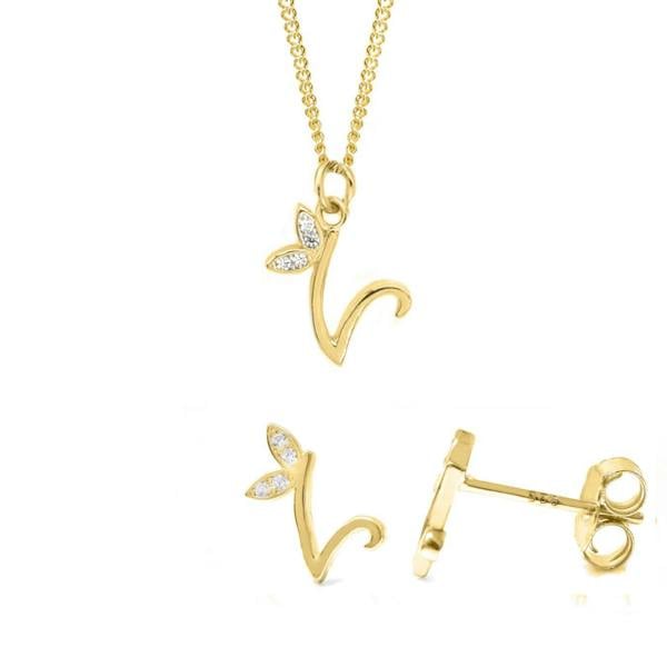 Say It With Dainty Winged Initial Bundle - Yellow Gold