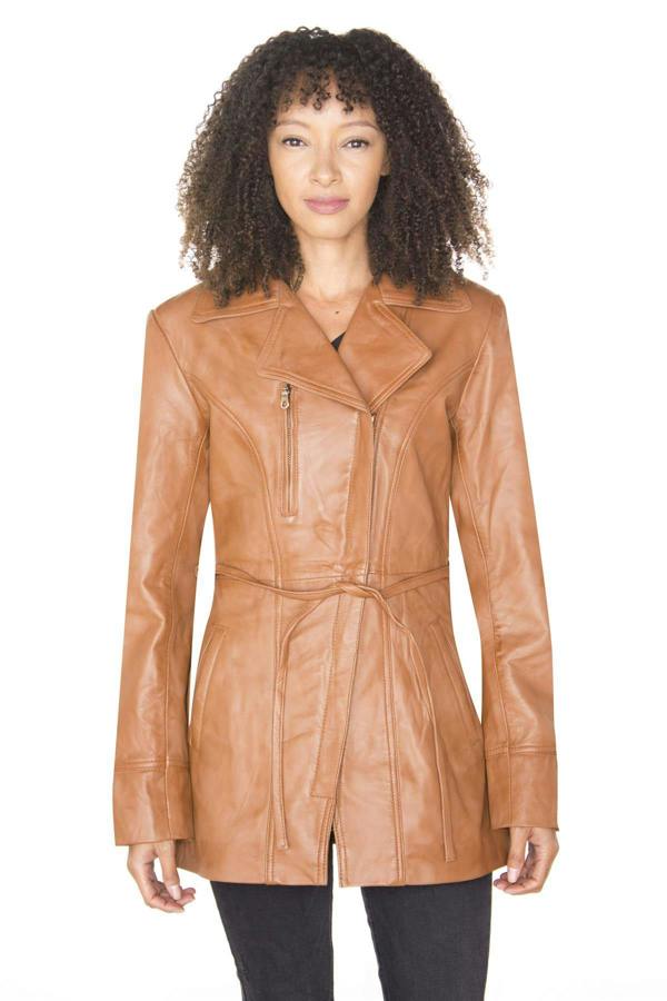 Infinity Leather Womens Leather Long Biker Jacket-Muscat
