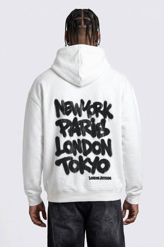 London Attitude Oversized City Graffiti Graphic Hoodie