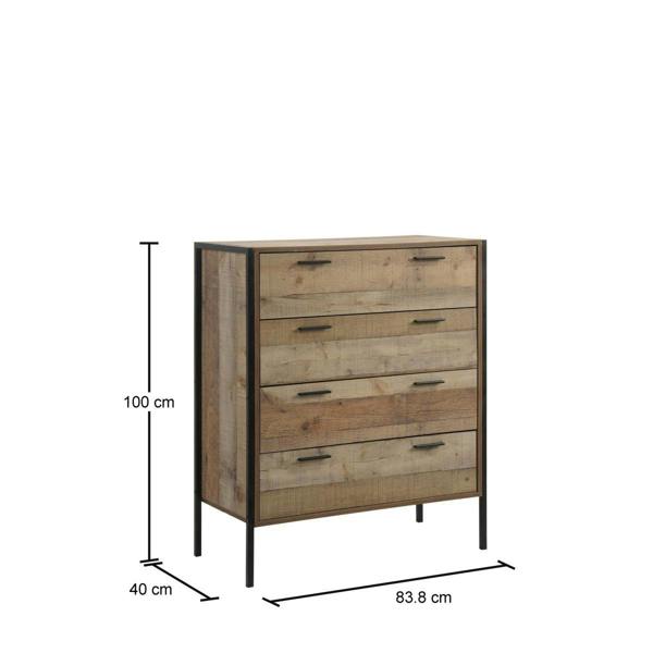 Timber Art Design Stretton Rustic Chest 4 Drawers Bedroom Living Room Storage Industrial Oak