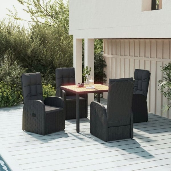 Berkfield 5 Piece Garden Dining Set Black Poly Rattan&Solid Wood Acacia