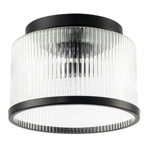 Matte Black Bathroom Ceiling Light with Clear Ribbed Glass Shade Image 1