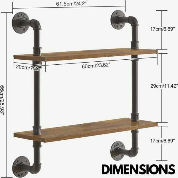 Rafaelo Mobilia Industrial Pipe Wall-Mounted 2 Tier Floating Shelves