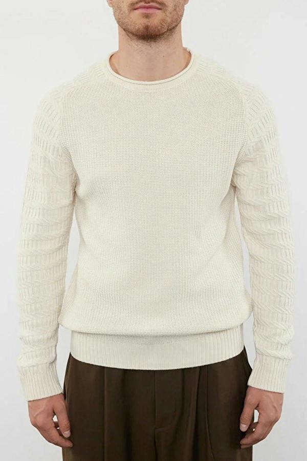 WOVCOR Crew Neck Textured Raglan Sleeve Knit Men's Sweater