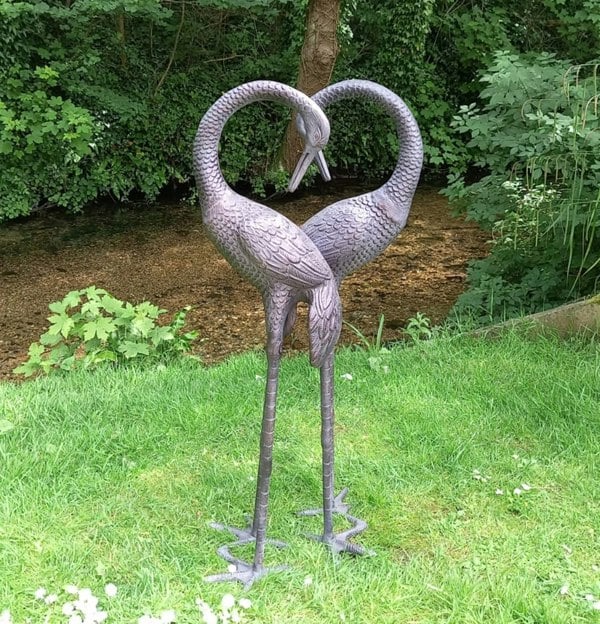 Inspirational Gifting Pair of Love Cranes Garden Ornaments Aluminium with Bronze Finish 1m tall