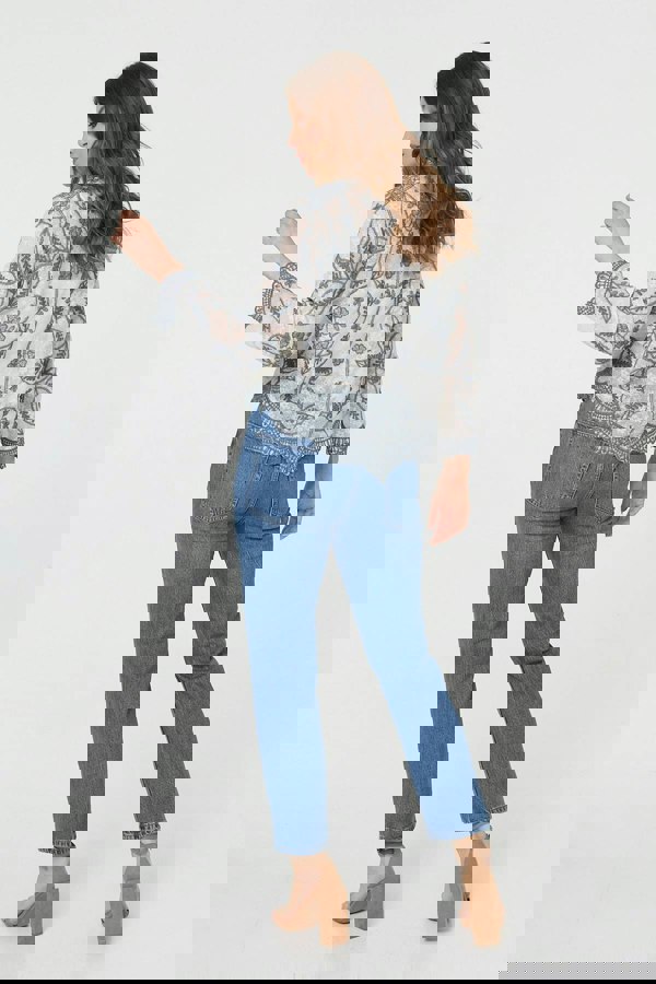 Green | Leaf Embroidered Semi Sheer Lace Shirt
