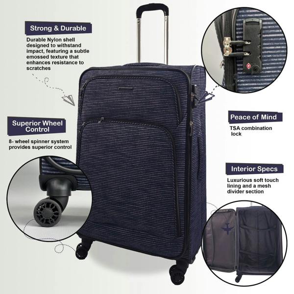 Eagle Luggage Lightweight Print Suitcases 8 Wheel Luggage Travel Soft Bags Set