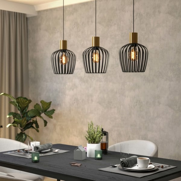 EGLO Empoli Black & Brushed Brass 3 Pendant Light WBS
