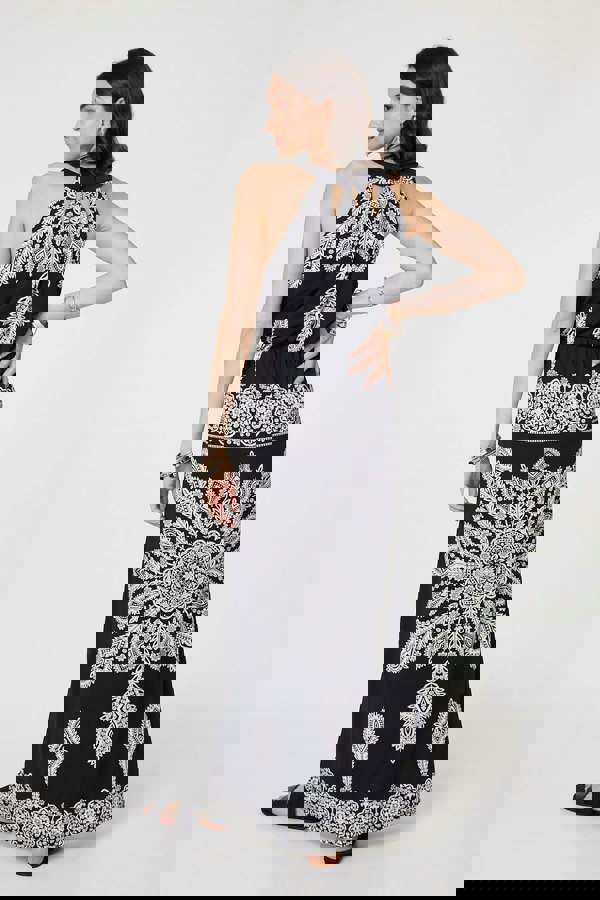 Black And White | Mosaic Print Halter Neck Long Dress